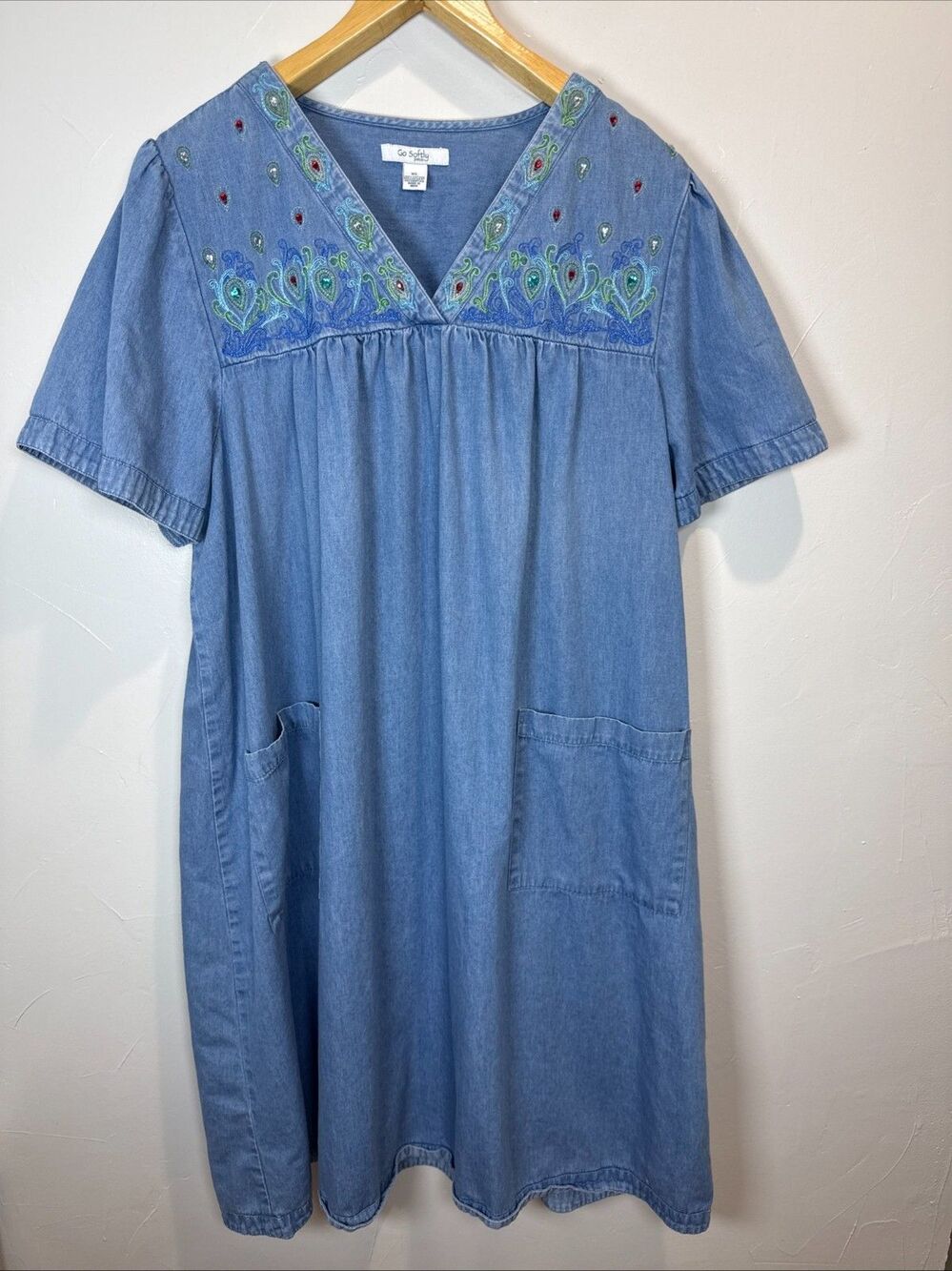 Go Softly Patio House Dress Mumu Garden Dress Embroidery Beaded Size XL